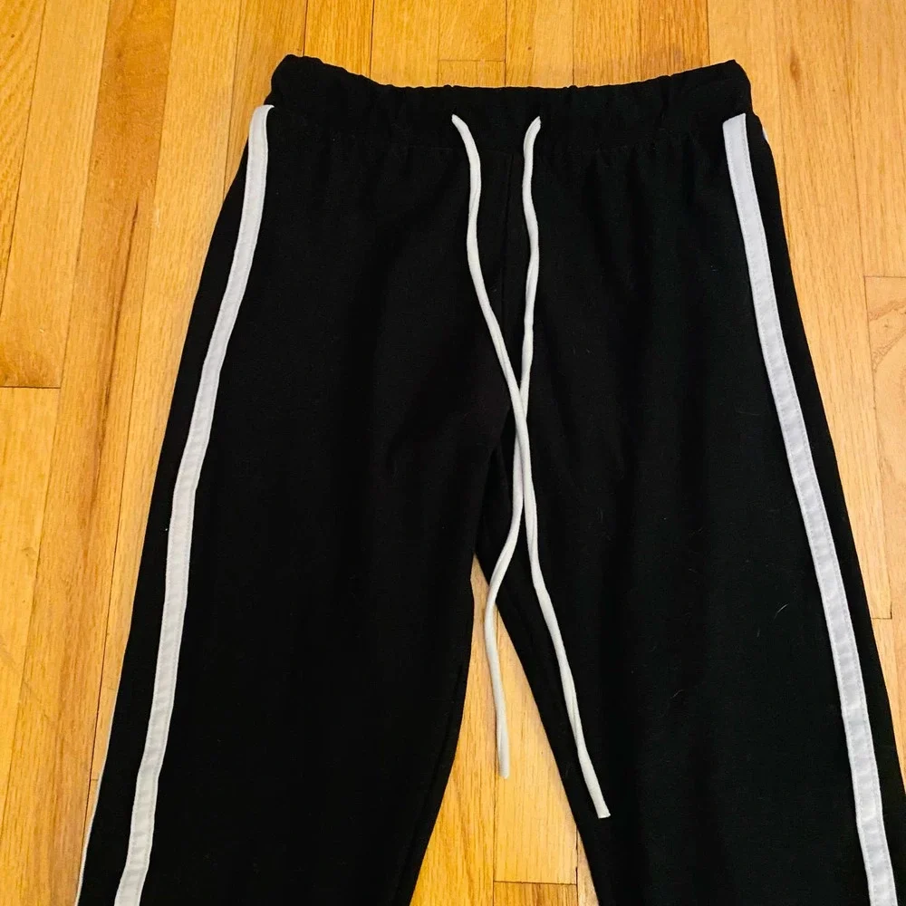 Fashion Nova Black Double White Striped Casual Active High Waisted Leggings - Picture 14 of 15